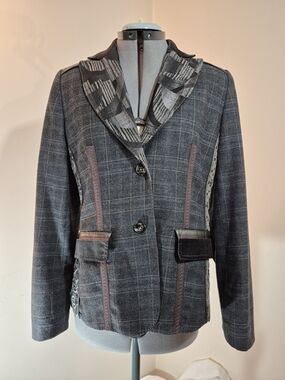 Steilmann Gray Plaid Mixed-Trim Blazer